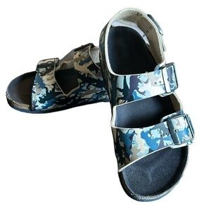 Birkenstock Limited Edition Kids Milano Blue White Dinosaur Camo Print Sandals